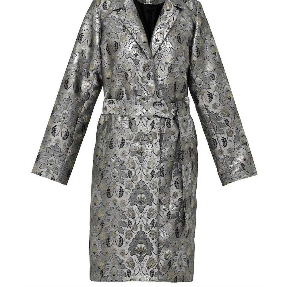 Chic Silver Floral Trench Coat